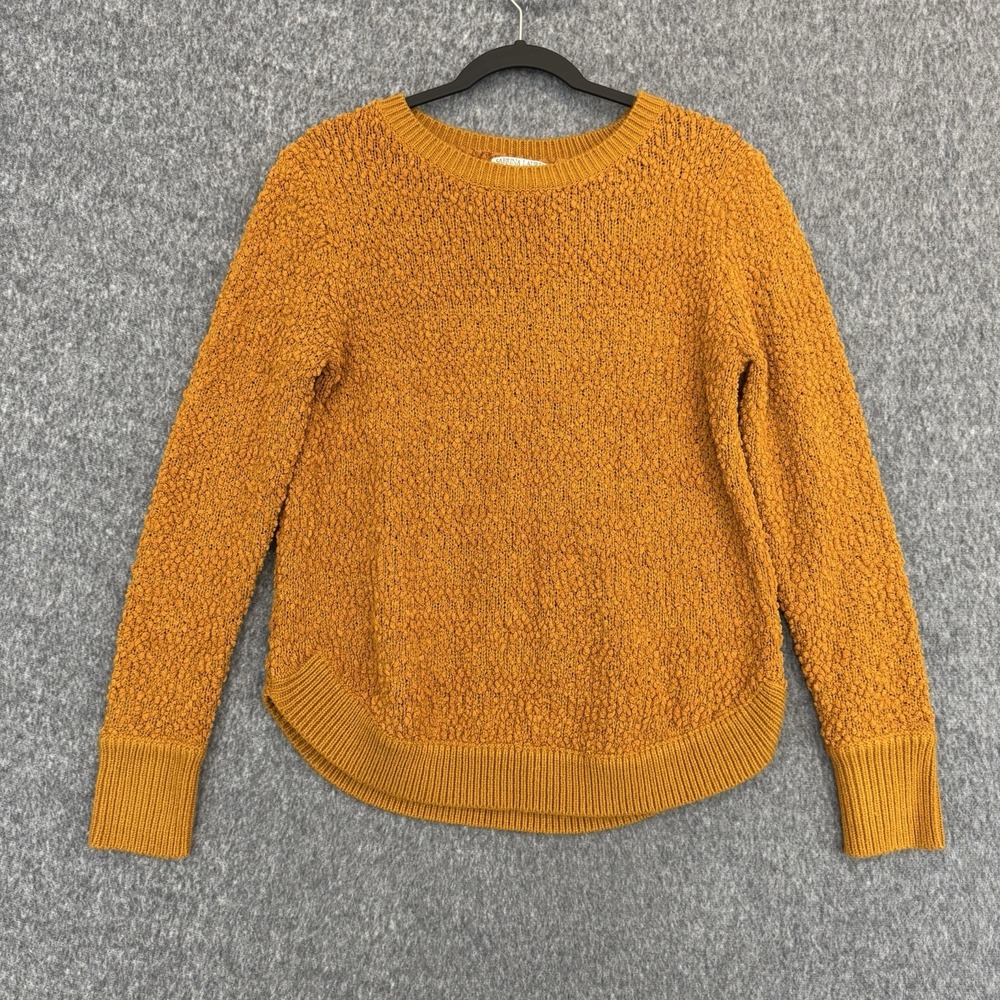Sabrina Lauren New York Women's S Mustard Orange Textured Knit Sweater Hi Low